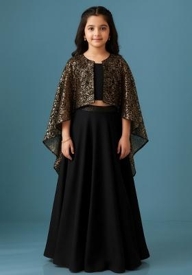 Girls Black Sequin Georgette Lehenga Set