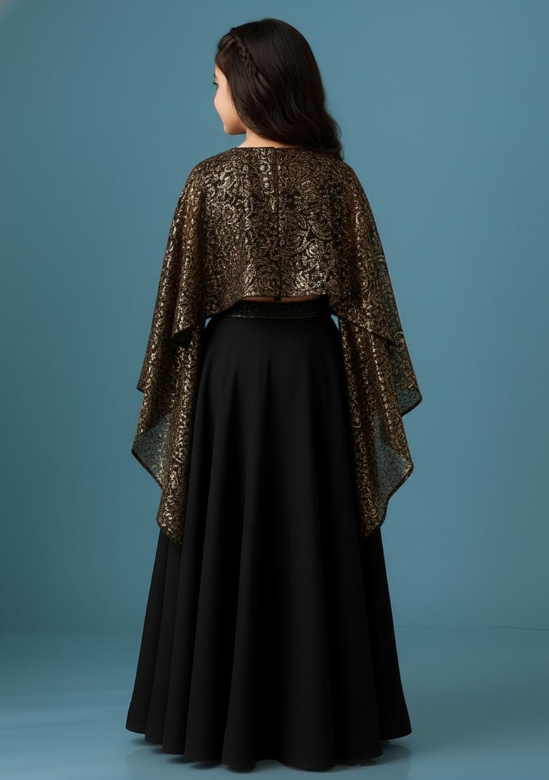 Girls Black Sequin Georgette Lehenga Set - Indya