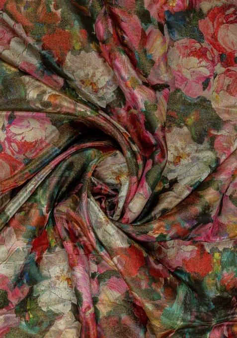 Girls Green Floral Print Tissue Lehenga Set