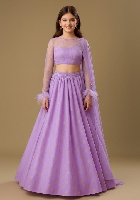 Girls Purple Embellished Georgette Lehenga Set