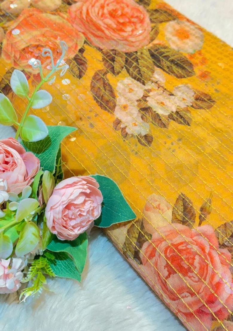 Girls Yellow Sequin Georgette Lehenga Set