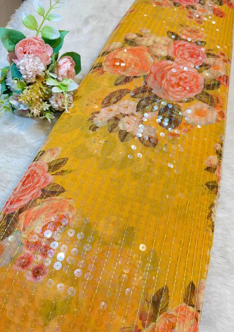 Girls Yellow Sequin Georgette Lehenga Set