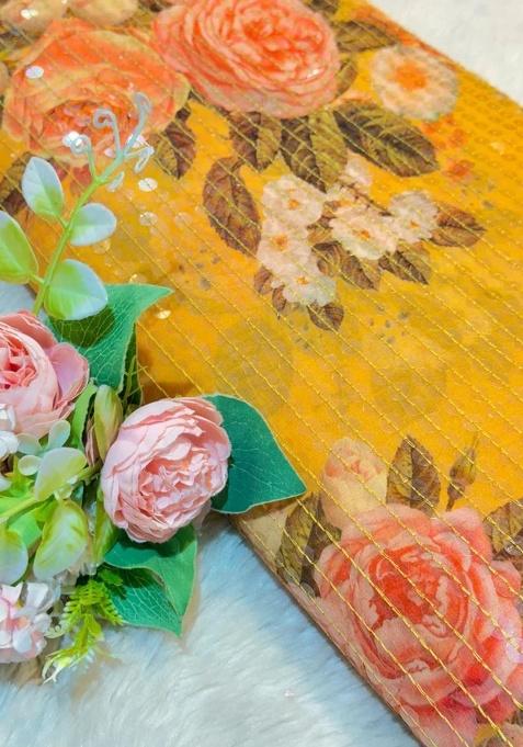 Girls Yellow Sequin Georgette Lehenga Set