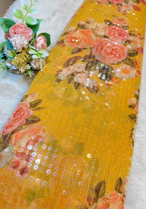 Girls Yellow Sequin Georgette Lehenga Set