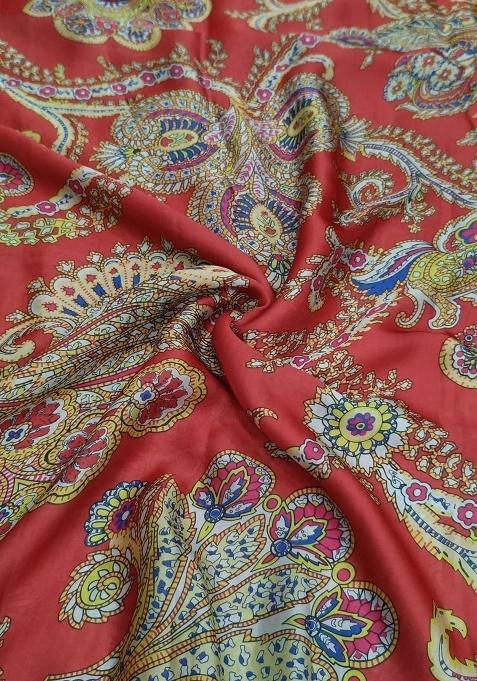 Girls Orange Floral Print Satin Lehenga Set