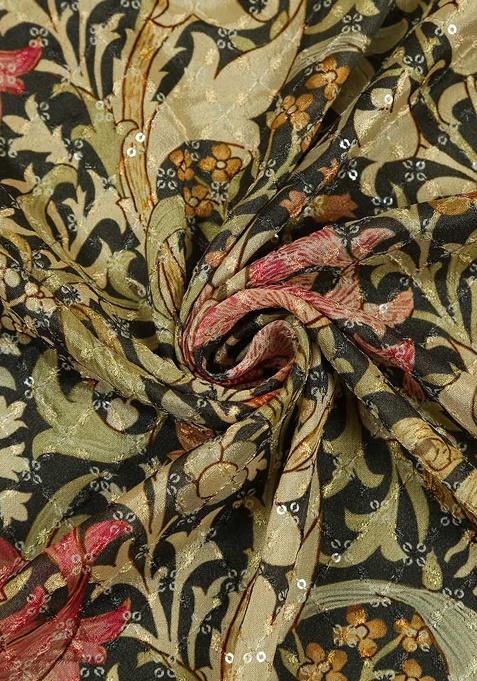 Girls Green Embroidered Chiffon Lehenga Set