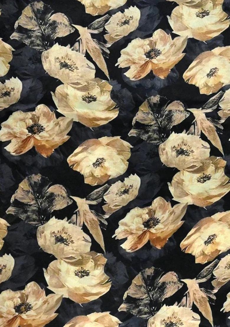 Girls Black Floral Print Crepe Lehenga Set