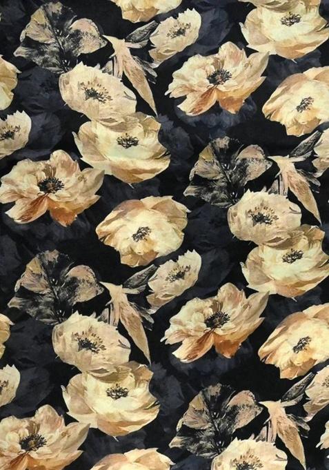 Girls Black Floral Print Crepe Lehenga Set