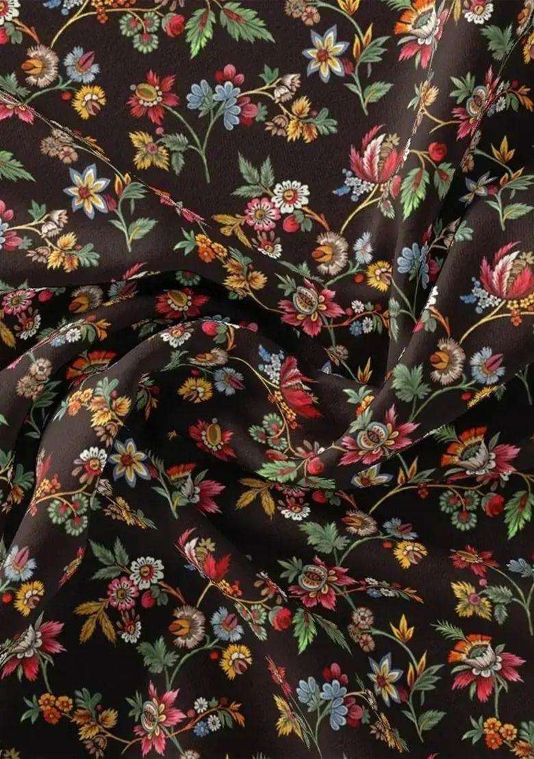 Girls Black Floral Print Chinon Lehenga Set - Indya