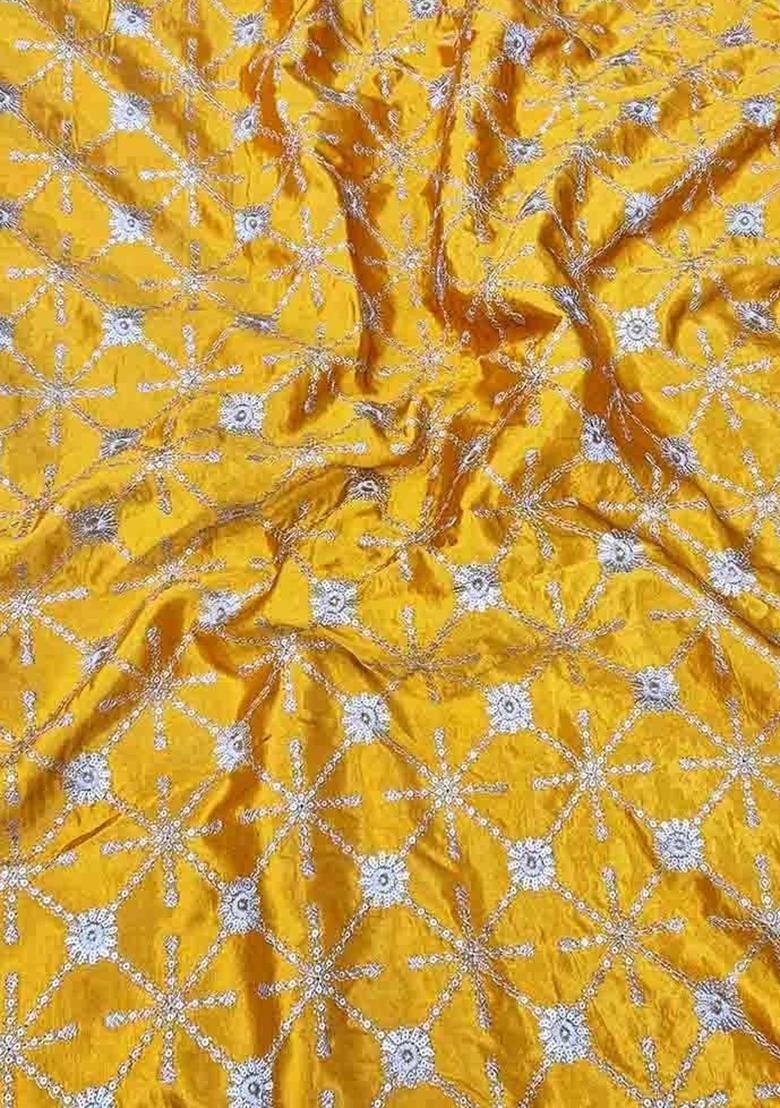 Girls Yellow Embroidered Silk Lehenga Set - Indya