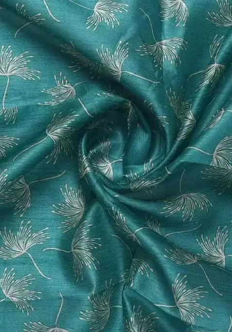 Girls Blue Floral Print Silk Crop Top Skirt Set