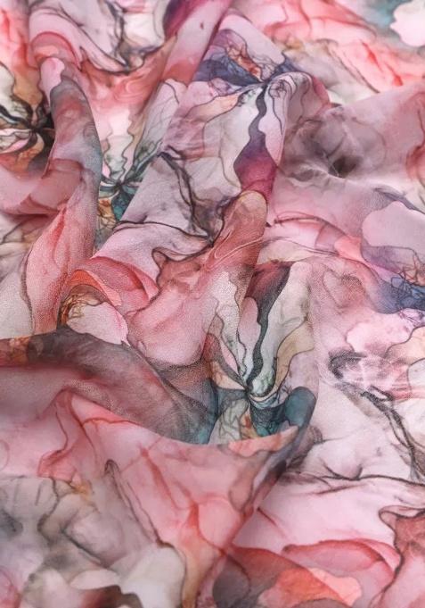 Girls Pink Floral Print Georgette Crop Top Skirt Set