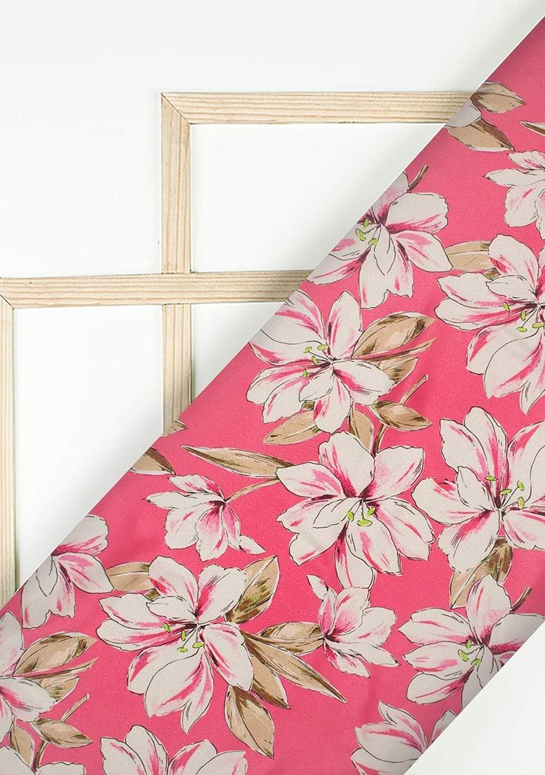 Girls Pink Floral Print Silk Lehenga Set - Indya