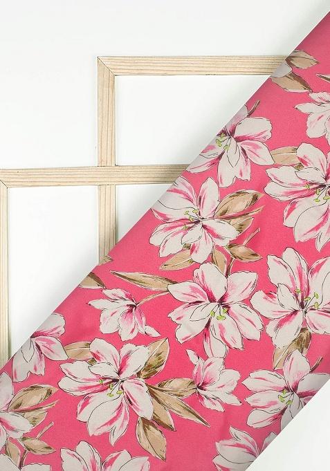 Girls Pink Floral Print Silk Lehenga Set