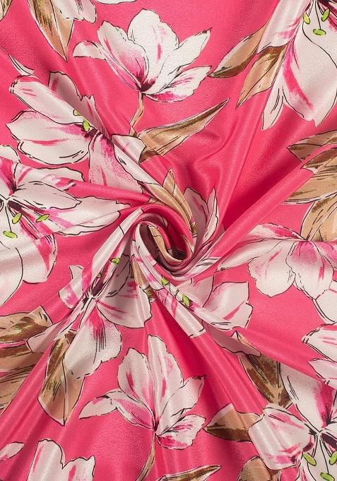 Girls Pink Floral Print Silk Lehenga Set