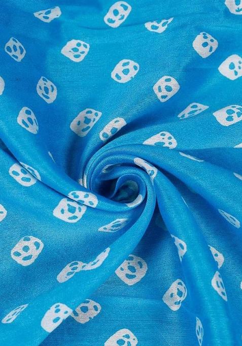 Girls Blue Figure Print Chanderi Lehenga Set