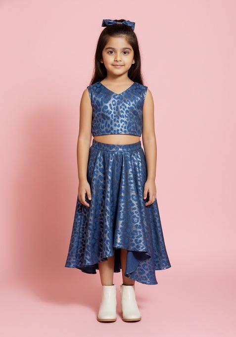 Girls Blue Foil Print Denim Co-Ord Set