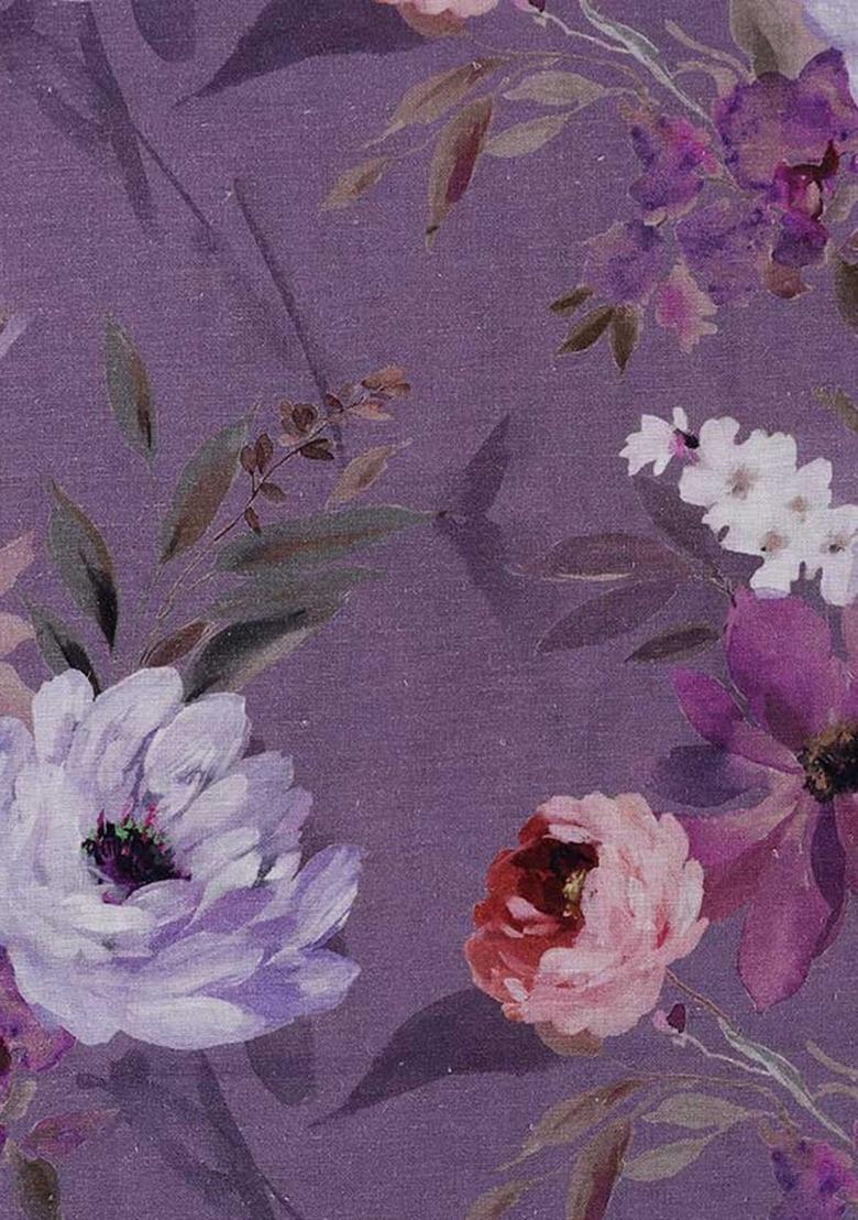 Girls Purple Floral Print Cotton Linen Skirt Set - Indya