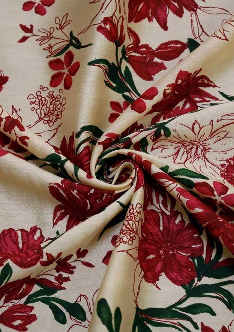 Girls White Floral Print Chanderi Skirt Set - Indya