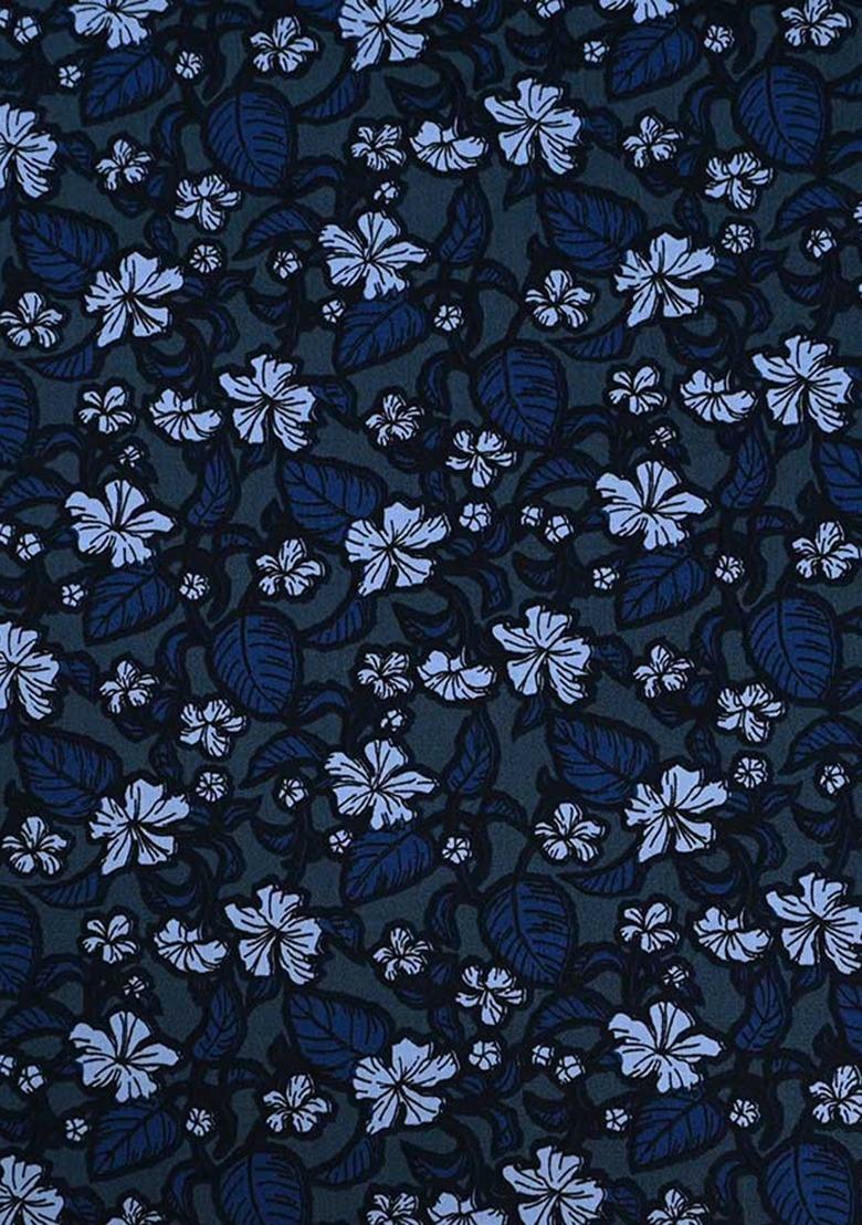 Girls Blue Floral Print Poplin Crop Top Skirt Set - Indya