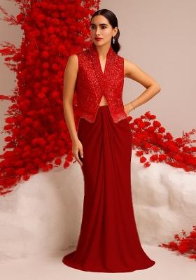 Girls Red Sequin Satin Fusion Set