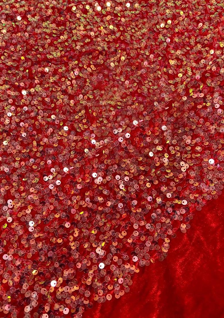 Girls Red Sequin Satin Fusion Set - Indya