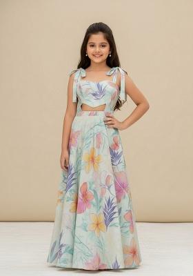 Multi Color Cotton Floral Print Dress For Girls