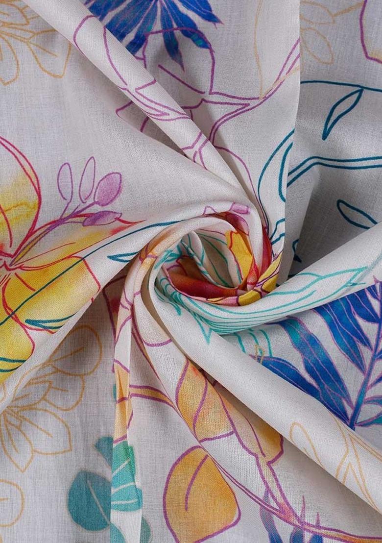 Multi Color Cotton Floral Print Dress For Girls