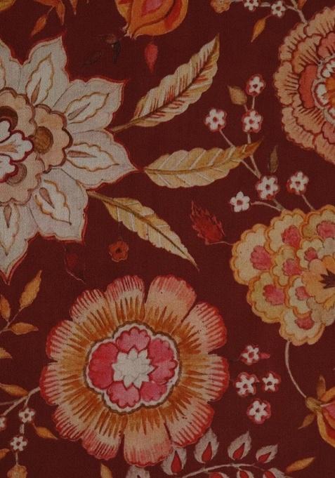 Red Cotton Floral Print Dress For Girls