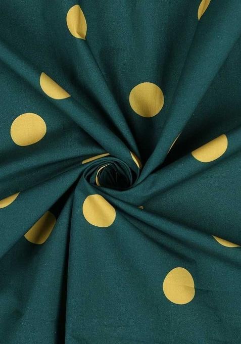 Teal Green Cotton Polka Dot Print Dress For Girls