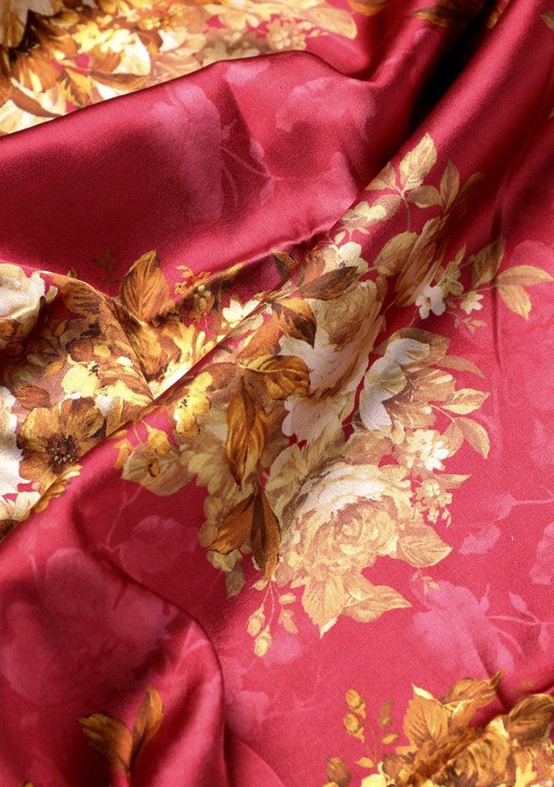 Brown Satin Floral Print Fusion Set For Girls - Indya