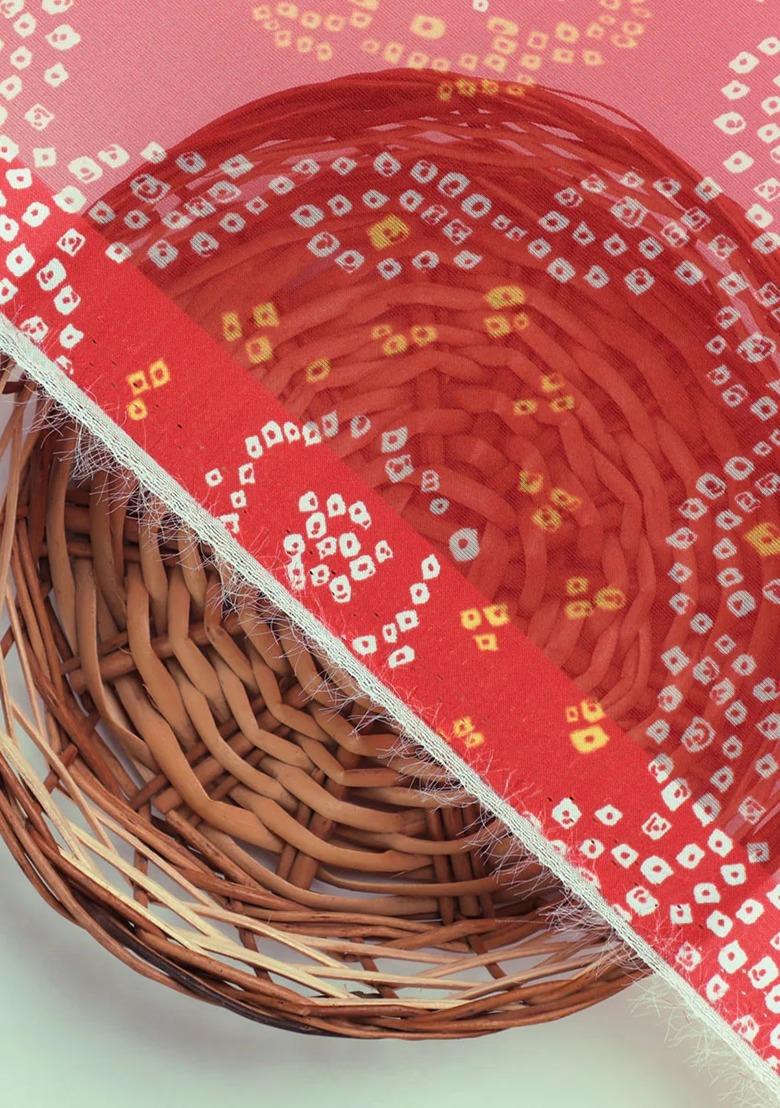 Red Organza Figure Print Fusion Set For Girls - Indya