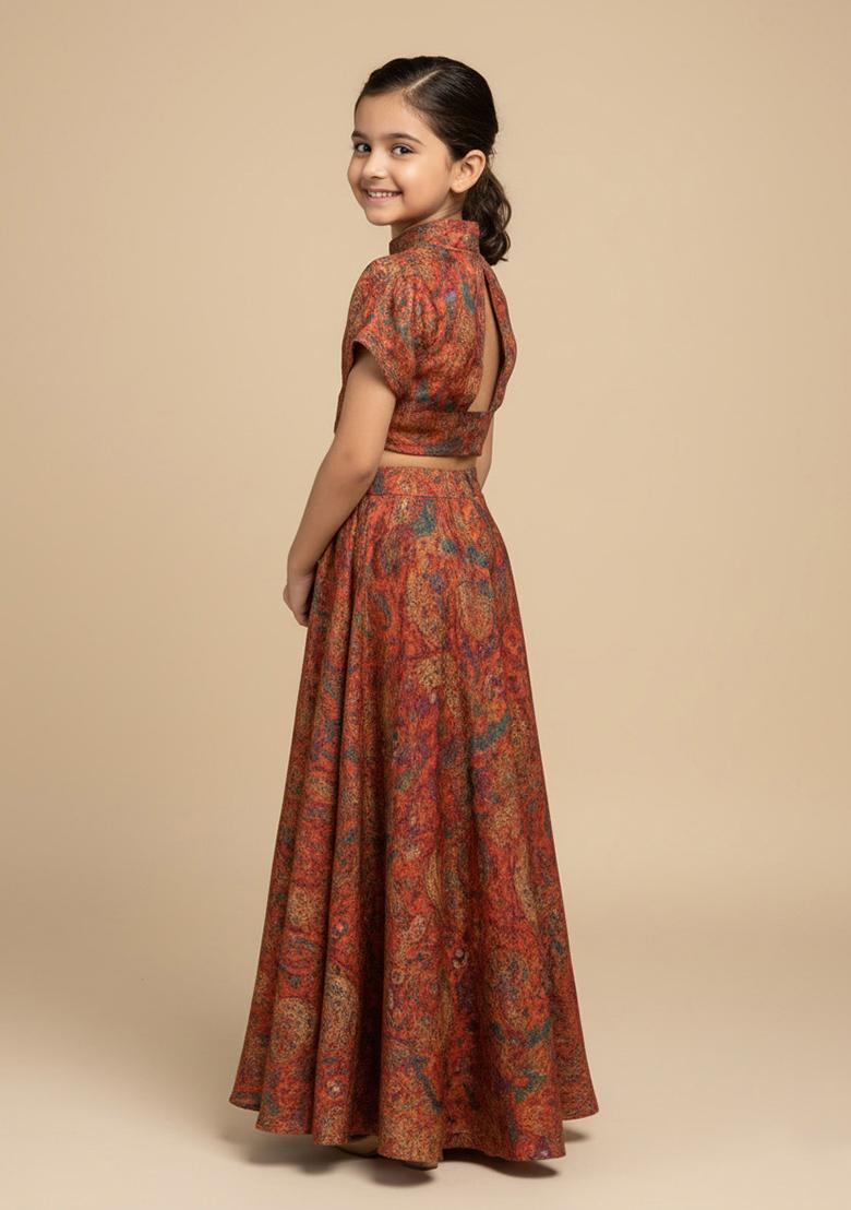 Multi Color Chiffon Floral Print Fusion Set For Girls - Indya