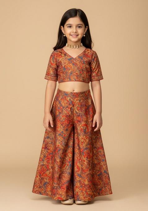 Multi Color Chiffon Floral Print Fusion Set For Girls