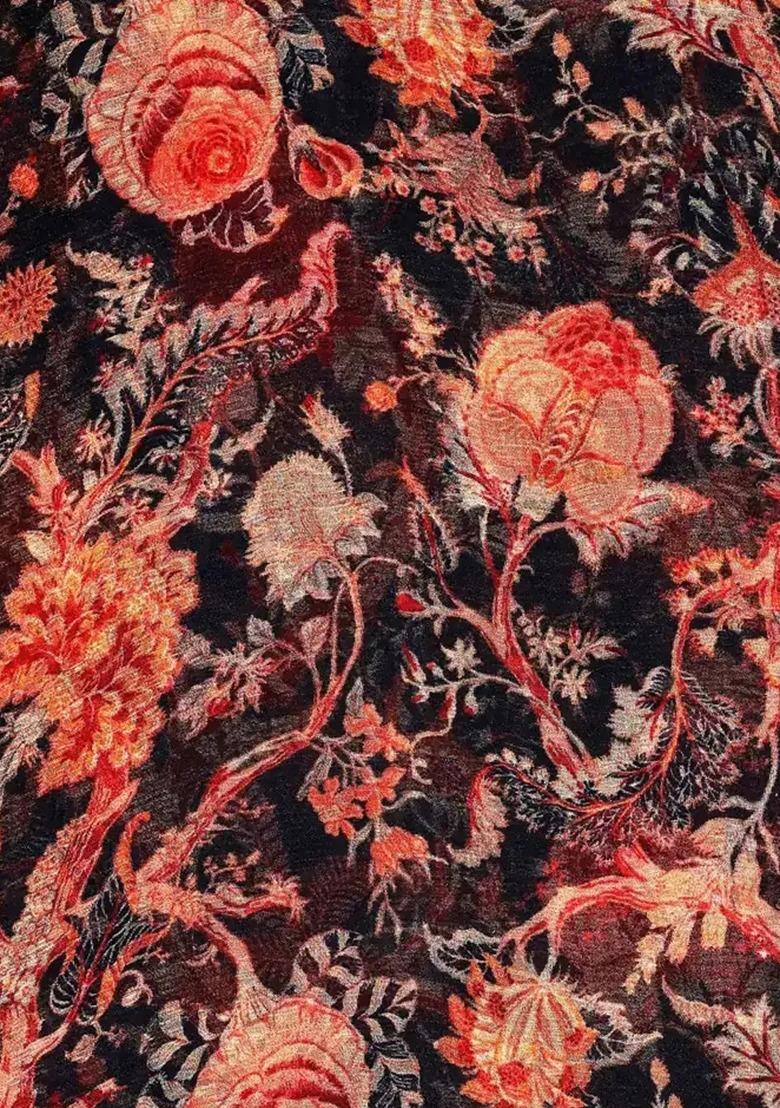 Black Chiffon Floral Print Fusion Set For Girls - Indya