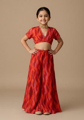 Multi Color Chiffon Floral Print Fusion Set For Girls