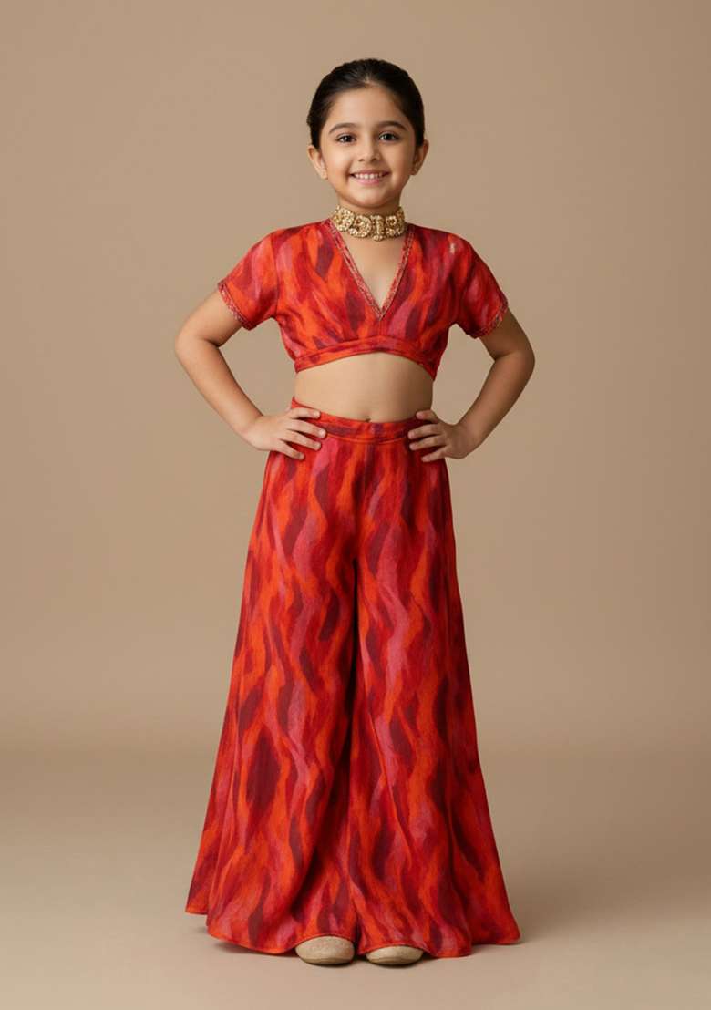 Multi Color Chiffon Floral Print Fusion Set For Girls - Indya