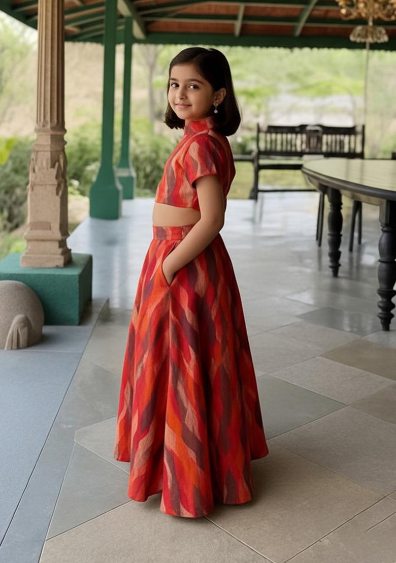 Multi Color Chiffon Floral Print Fusion Set For Girls - Indya