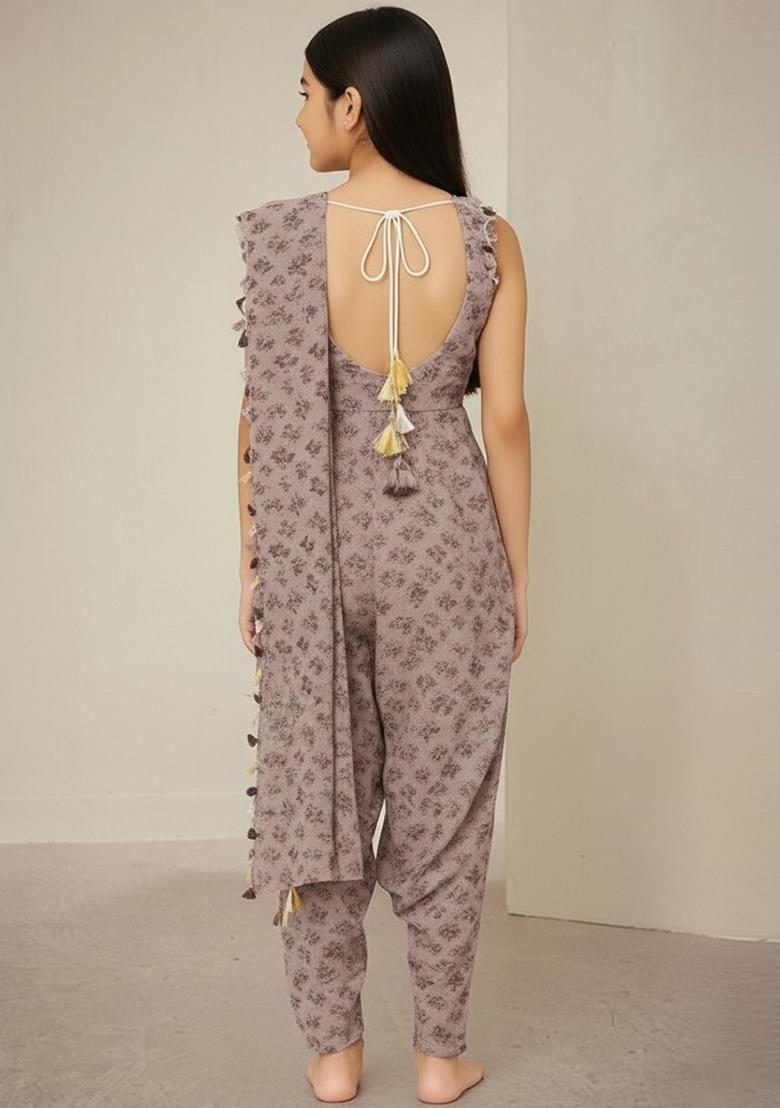 Pink Floral Print Fusion Set For Girls - Indya