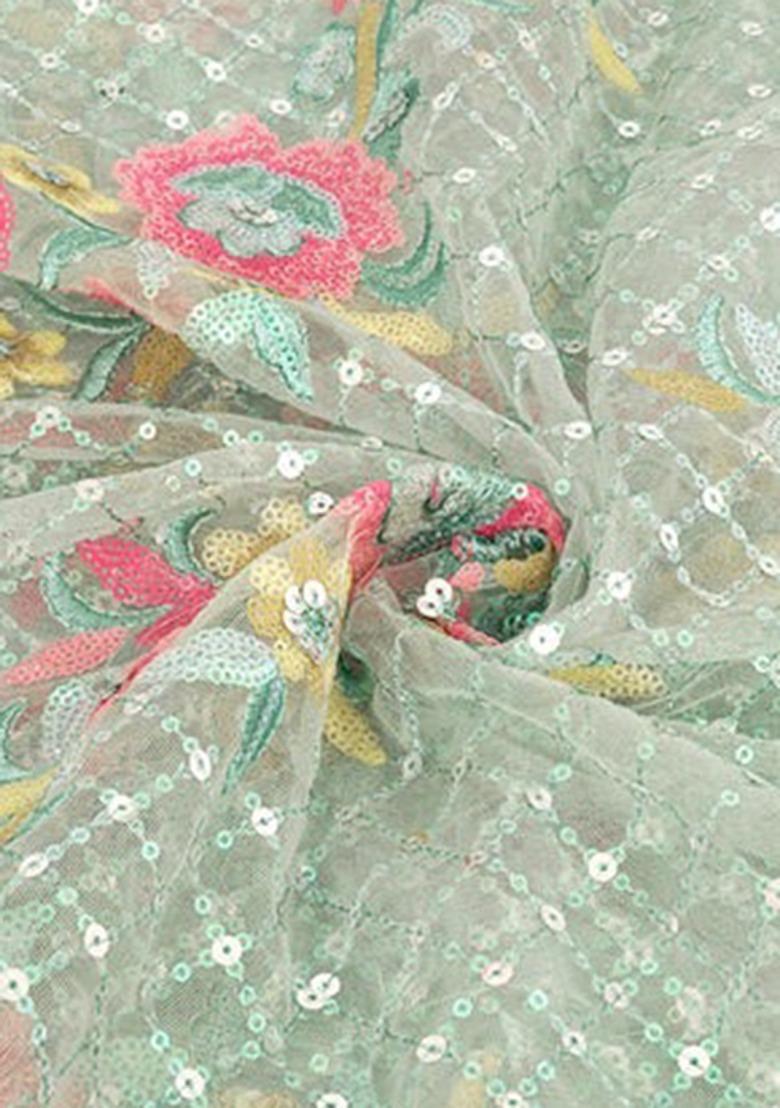 Mint Green Satin Embroidered Fusion Set For Girls - Indya