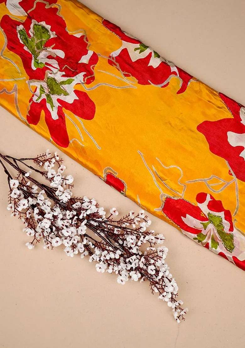 Yellow Georgette Floral Print Fusion Set For Girls - Indya