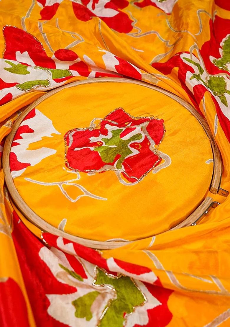 Yellow Georgette Floral Print Fusion Set For Girls - Indya