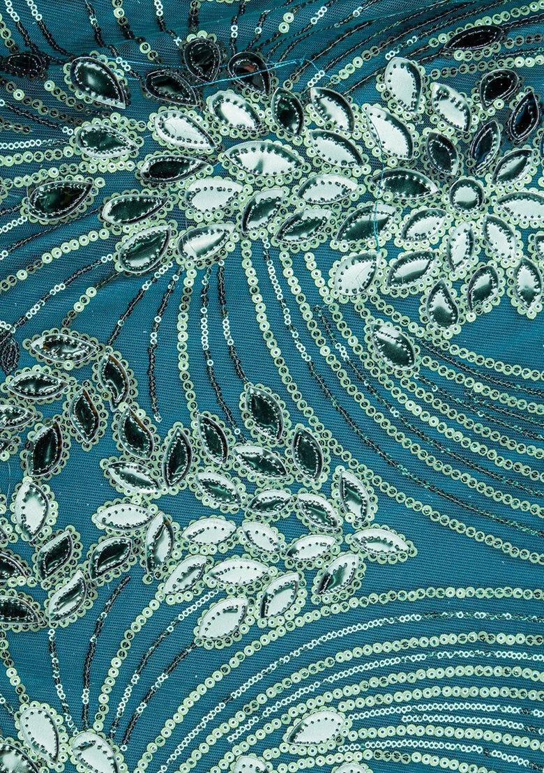 Teal Blue Georgette Sequin Fusion Set For Girls - Indya