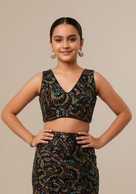 Multi Color Net Embroidered Fusion Set For Girls