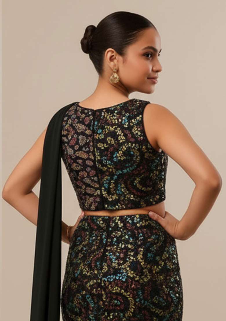 Multi Color Net Embroidered Fusion Set For Girls - Indya