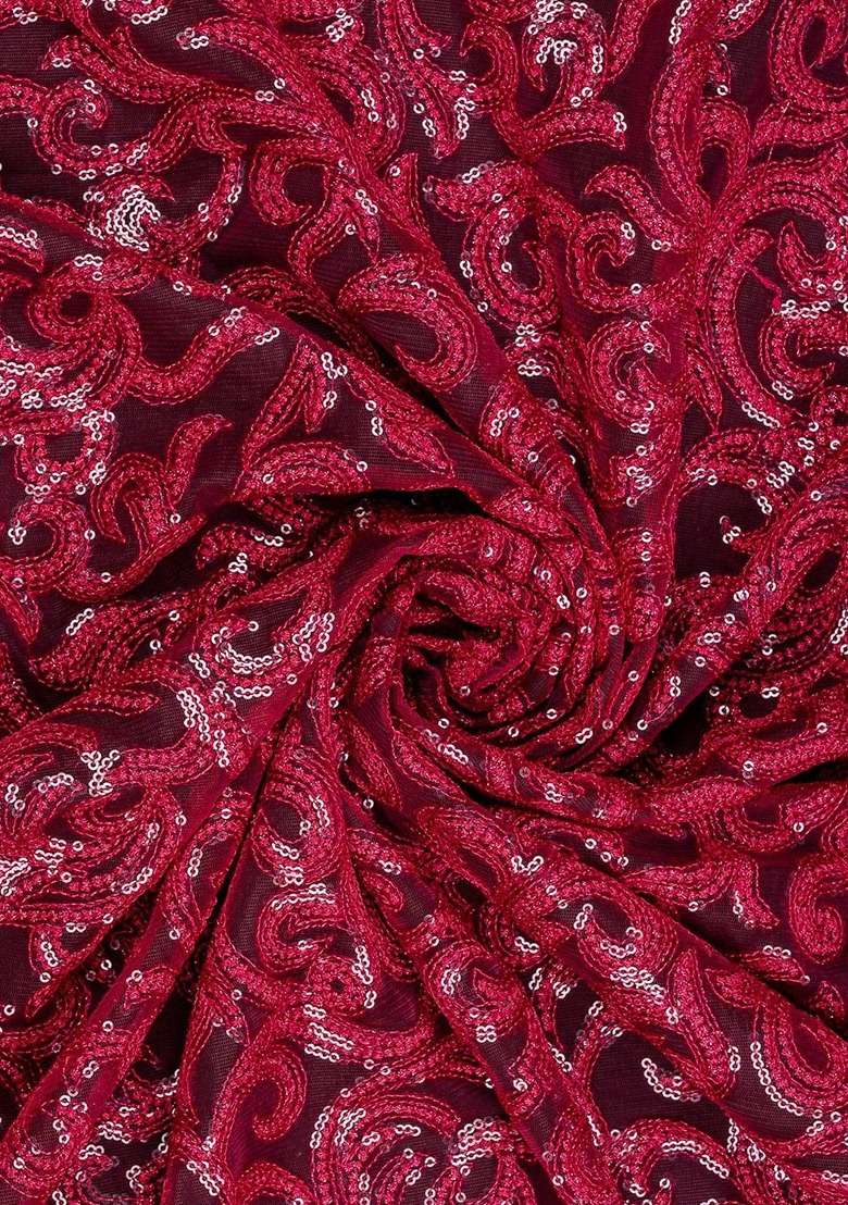 Maroon Net Embroidered Fusion Set For Girls - Indya