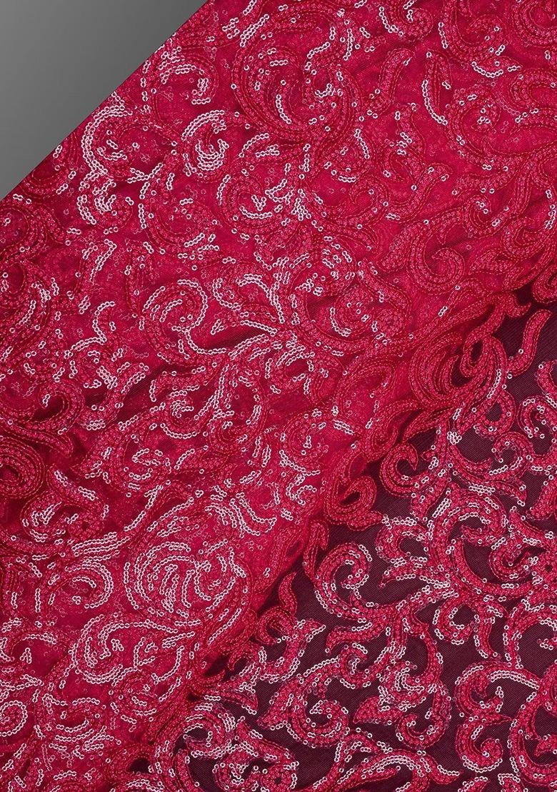 Maroon Net Embroidered Fusion Set For Girls - Indya