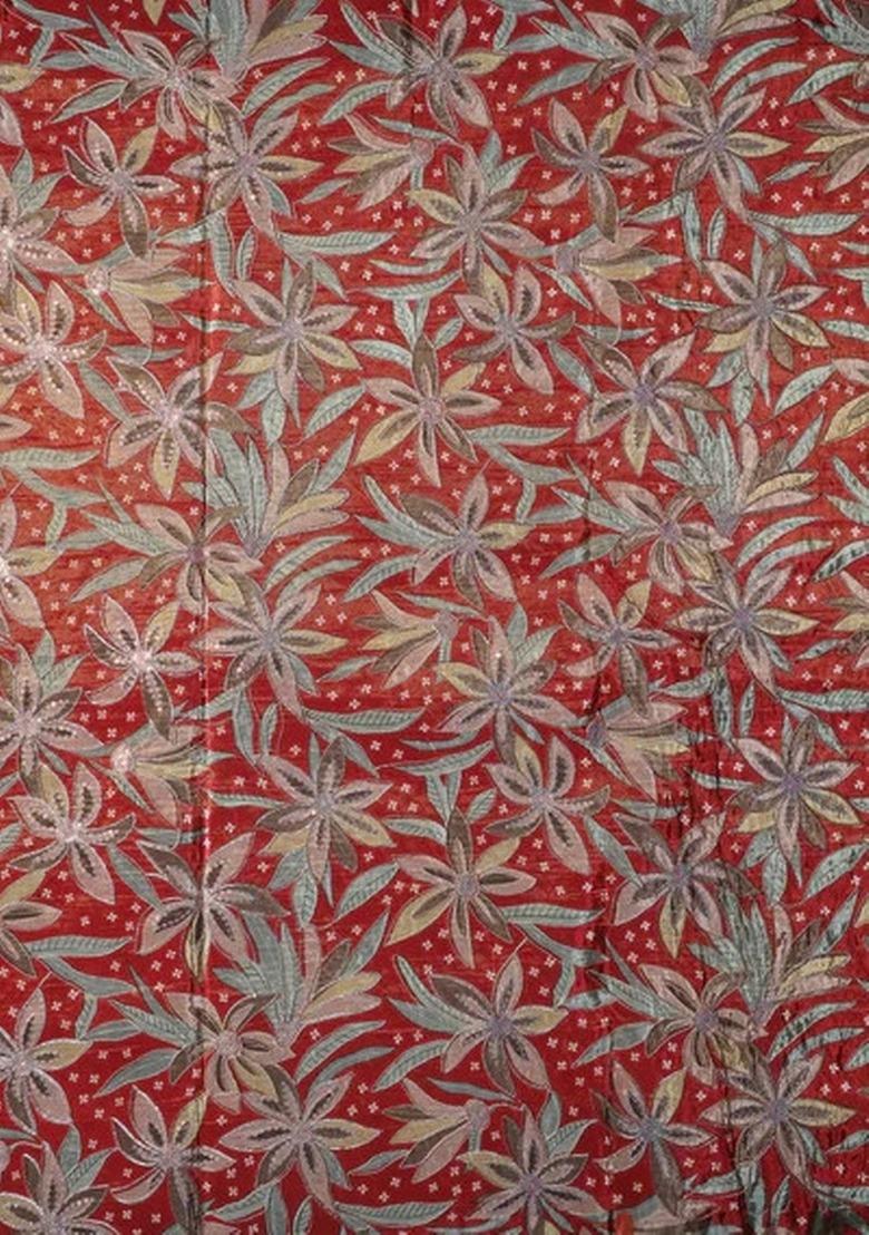 Rust Georgette Embroidered Fusion Set For Girls - Indya