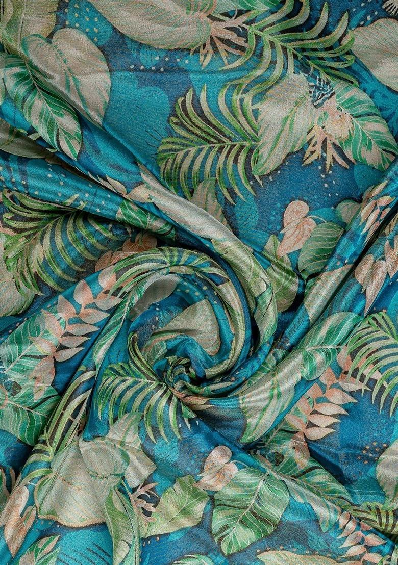 Blue Tissue Floral Print Fusion Set For Girls