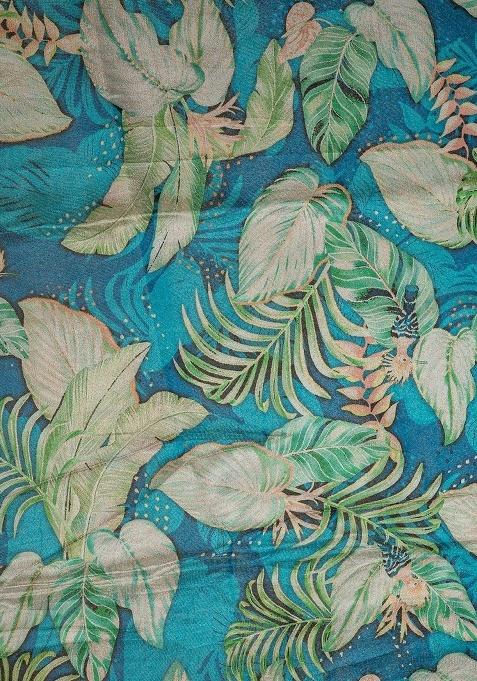 Blue Tissue Floral Print Fusion Set For Girls